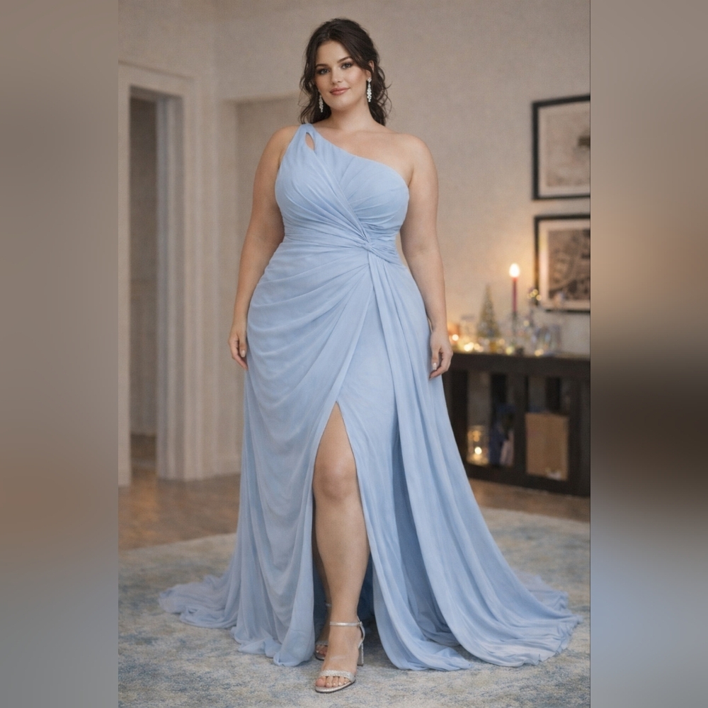 One-Shoulder Blue Evening Dress